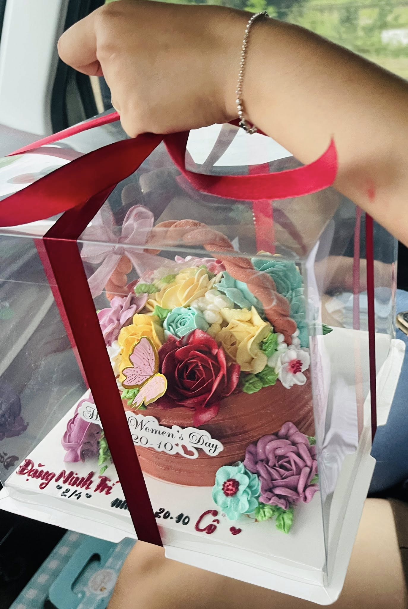 Bánh kem hộp mica flower
